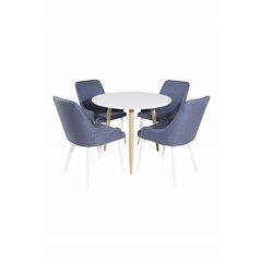 Polar Dining Table ø 90cm - White / Oak, Plaza Dining Chair - White Legs - Blue Fabric_4