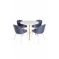 Polar Dining Table ø 90cm - White / Oak, Velvet Dining Chiar - White legs - Blue Fabric_4