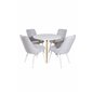 Polar Dining Table ø 90cm - White / Oak, Velvet Deluxe Dining Chair - White Legs - Light Grey Fabric_4