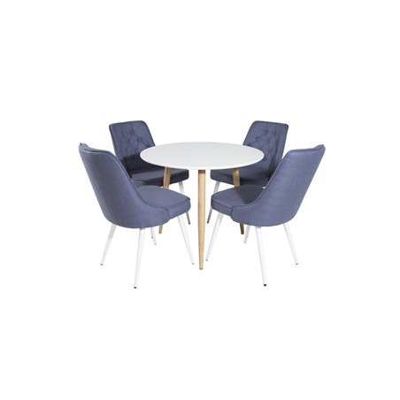 Polar Dining Table ø 90cm - White / Oak, Velvet Deluxe Dining Chair - White Legs - Blue Fabric_4