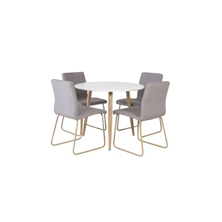 Polar Dining Table ø 90cm - White / Oak, Mace Dining Chair - Grey / Oak_4