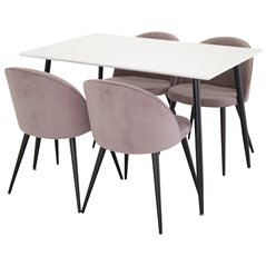 Polar Dining Table - 120*75*H75 - White / Black, Velvet Dining Chair Corduroy - Pink / Black_4