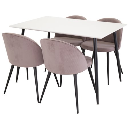 Polar Dining Table - 120*75*H75 - White / Black, Velvet Dining Chair Corduroy - Pink / Black_4