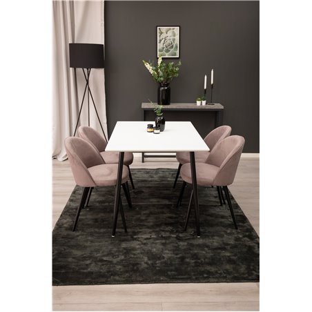 Polar Dining Table - 120*75*H75 - White / Black, Velvet Dining Chair Corduroy - Pink / Black_4