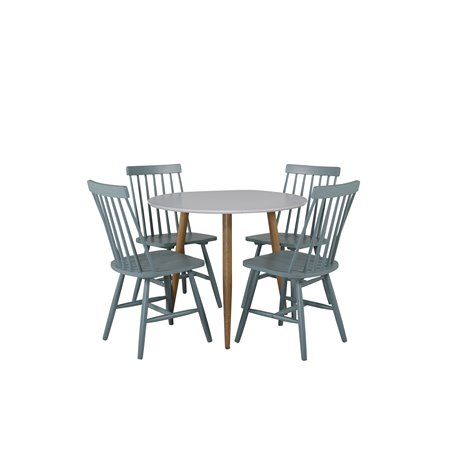 Polar Dining Table ø 90cm - White / Oak, Lönneberga Windsor Chair - Mint Green_4