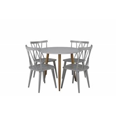 Polar Dining Table ø 90cm - White / Oak, Mariannelund Windsor Chair - Grey_4