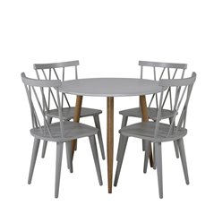 Polar Dining Table ø 90cm - White / Oak, Mariannelund Windsor Chair - Grey_4