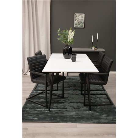 Polar Dining Table - 180*90*H75 - White / Black, Art Armchair - Black / Black_4