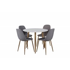 Polar Dining Table ø 90cm - White / Oak, Polar Dining Chair - Grey / Oak_4