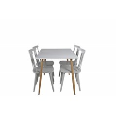 Polar Dining Table - 120*75*H75 - White / Oak, Mariannelund Windsor Chair - Grey_4