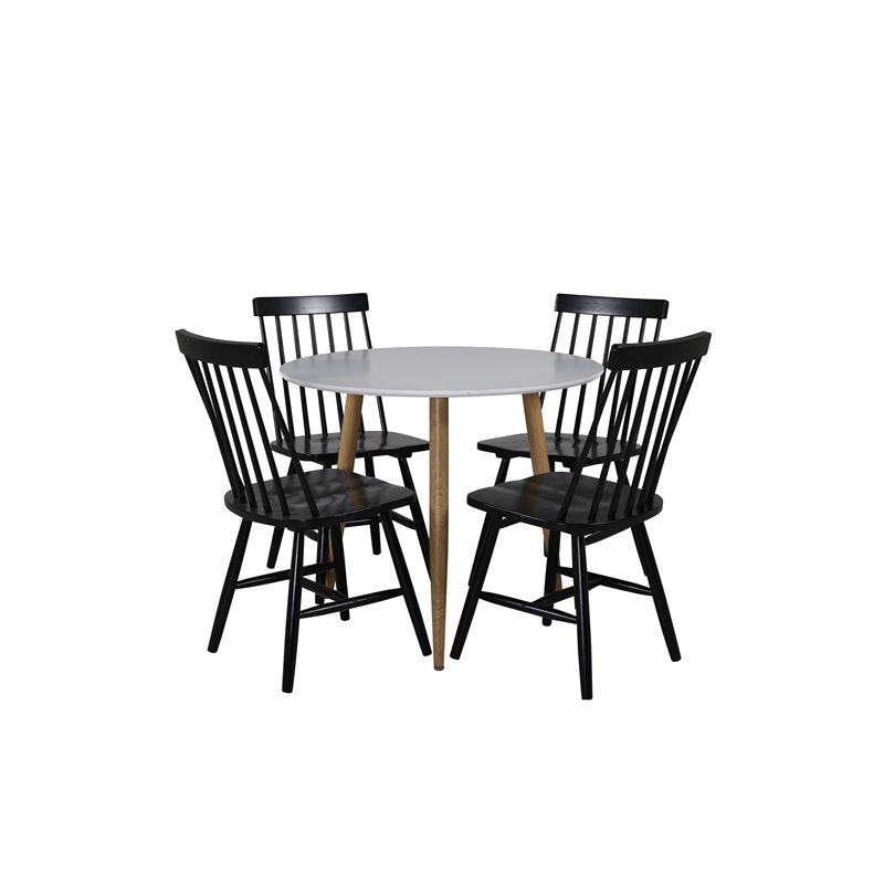 Polar Dining Table ø 90cm - White / Oak, Lönneberga Windsor Chair - Black_4