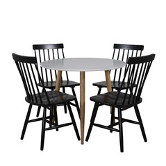 Polar Dining Table ø 90cm - White / Oak, Lönneberga Windsor Chair - Black_4