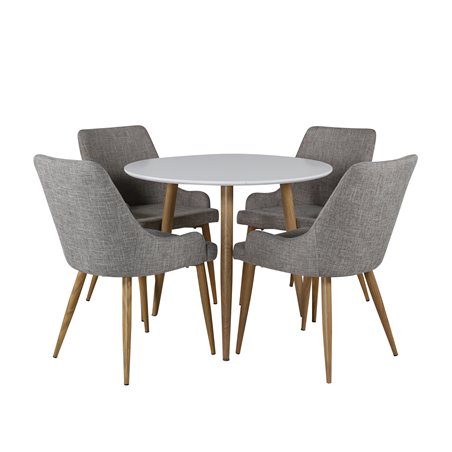 Polar Dining Table ø 90cm - White / Oak, Plaza Dining Chair - Light Grey / Oak_4