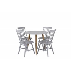 Polar Dining Table ø 90cm - White / Oak, Lönneberga Windsor Chair - Light Grey_4