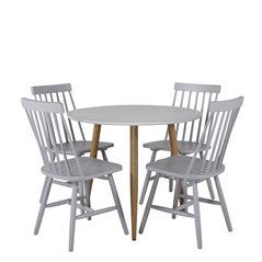 Polar Dining Table ø 90cm - White / Oak, Lönneberga Windsor Chair - Light Grey_4