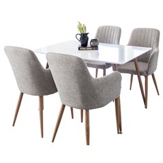 Polar Dining Table - 120*75*H75 - White / Oak, Comfort Dining Chair - Light Grey / Oak_4