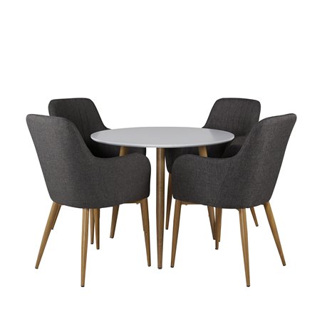 Polar Spisebord ø 90cm - Hvid / Eg, Komfort spisestuestol - Mørkegrå / Eg_4