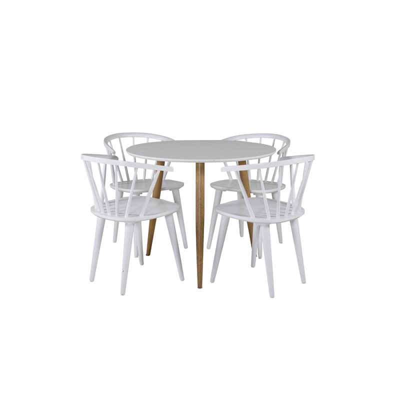 Polar Dining Table ø 90cm - White / Oak, Bullerbyn Windsor Dining Chair - White_4