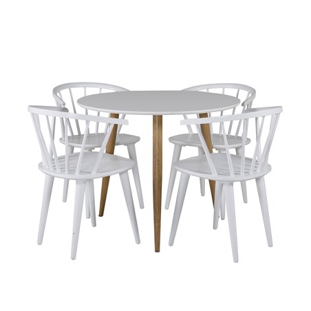 Polar Dining Table ø 90cm - White / Oak, Bullerbyn Windsor Dining Chair - White_4