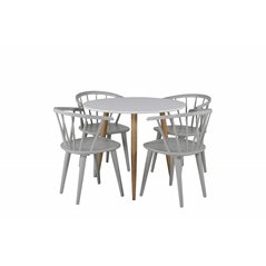 Polar Dining Table ø 90cm - White / Oak, Bullerbyn Windsor Dining Chair - Grey_4