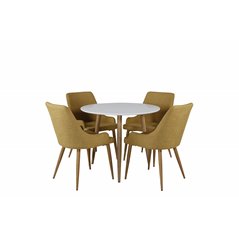 Polar Dining Table ø 90cm - White / Oak, Plaza Dining Chair - Yellow / Oak_4