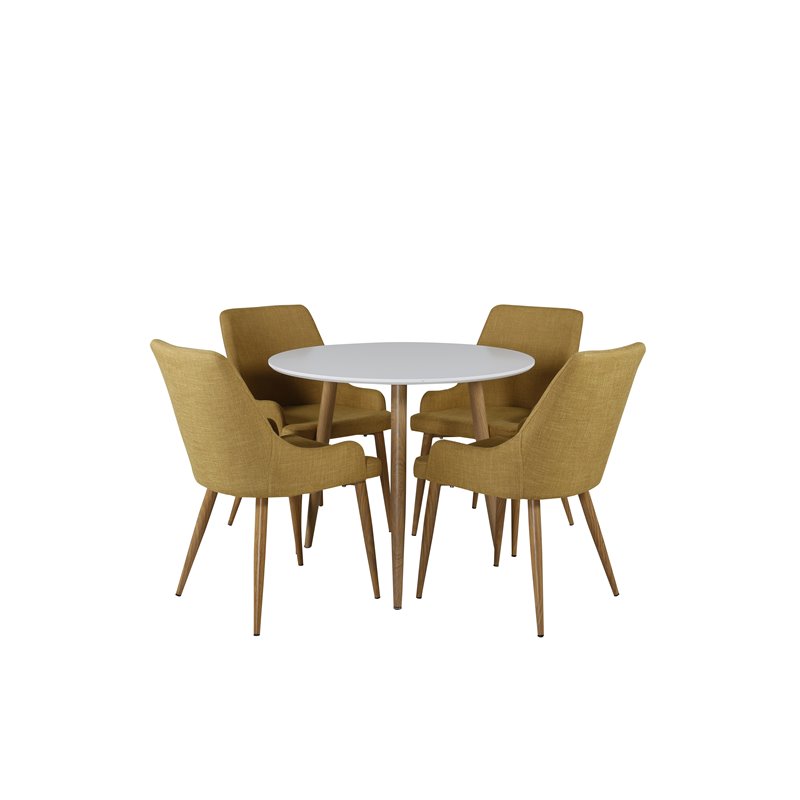 Polar Dining Table ø 90cm - White / Oak, Plaza Dining Chair - Yellow / Oak_4