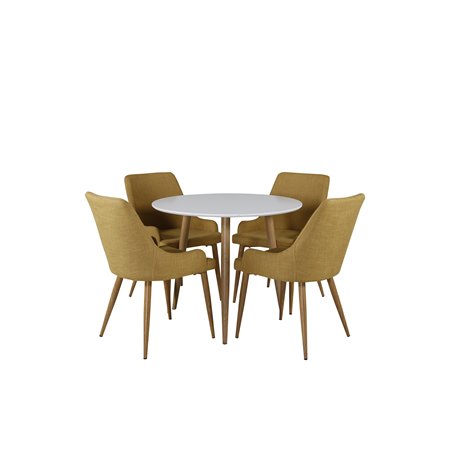 Polar Dining Table ø 90cm - White / Oak, Plaza Dining Chair - Yellow / Oak_4