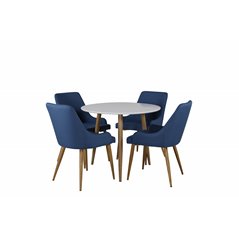 Polar Dining Table ø 90cm - White / Oak, Plaza Dining Chair - Blue / Oak_4