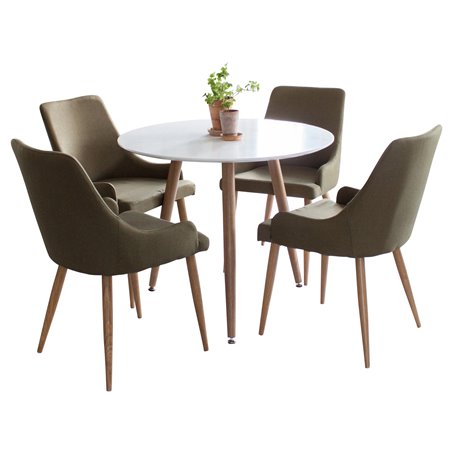 Polar Dining Table ø 90cm - White / Oak, Plaza Dining Chair - Green / Oak_4