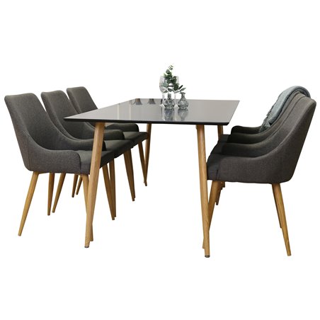 Polar Dining Table - 180*90*H75 - Black / Oak, Plaza Dining Chair - Dark Grey / Oak_6