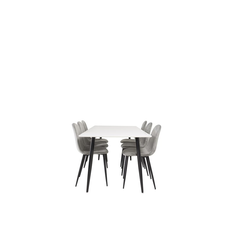 Polar Spisebord - 180 * 90 * H75 - Hvid / Sort, Polar Spisestuestol - Sorte ben / Lysegrå Fløjl (erstatter 19902-885) _6