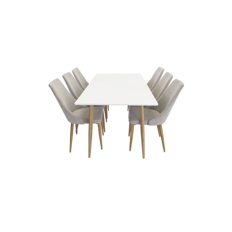 Polar Dining Table - 180*90*H75 - White / Oak, Leone Dining Chair - Light Grey / Oak_6