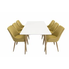 Polar Dining Table - 180*90*H75 - White / Oak, Plaza Dining Chair - Yellow / Oak_6