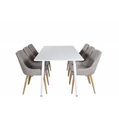 Polar Dining table 180 cm - White top / White Legs, Plaza Dining Chair - Light Grey / Oak_6