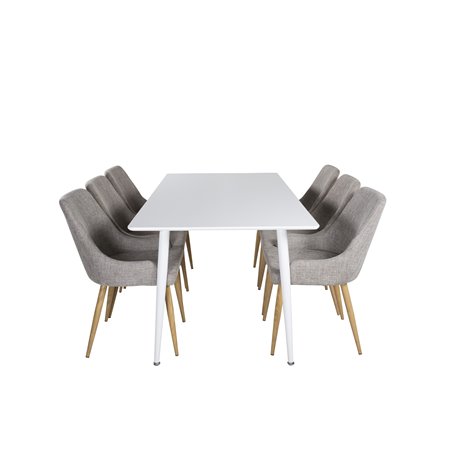 Polar Dining table 180 cm - White top / White Legs, Plaza Dining Chair - Light Grey / Oak_6