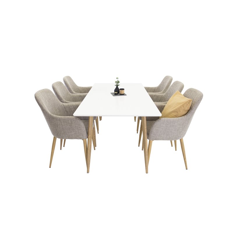 Polar Dining Table - 180*90*H75 - White / Oak, Comfort Dining Chair - Light Grey / Oak_6