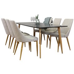 Polar Dining Table - 180*90*H75 - Black / Oak, Leone Dining Chair - Light Grey / Oak_6