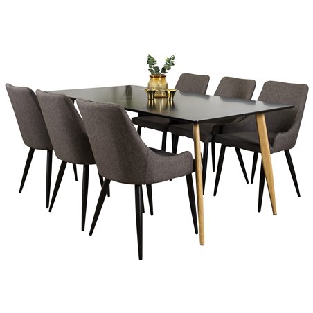 Polar Dining Table - 180*90*H75 - Black / Oak, Plaza Dining Chair - Dark Grey / Black_6