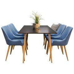 Polar Dining Table - 180*90*H75 - Black / Oak, Plaza Dining Chair - Blue / Oak_6