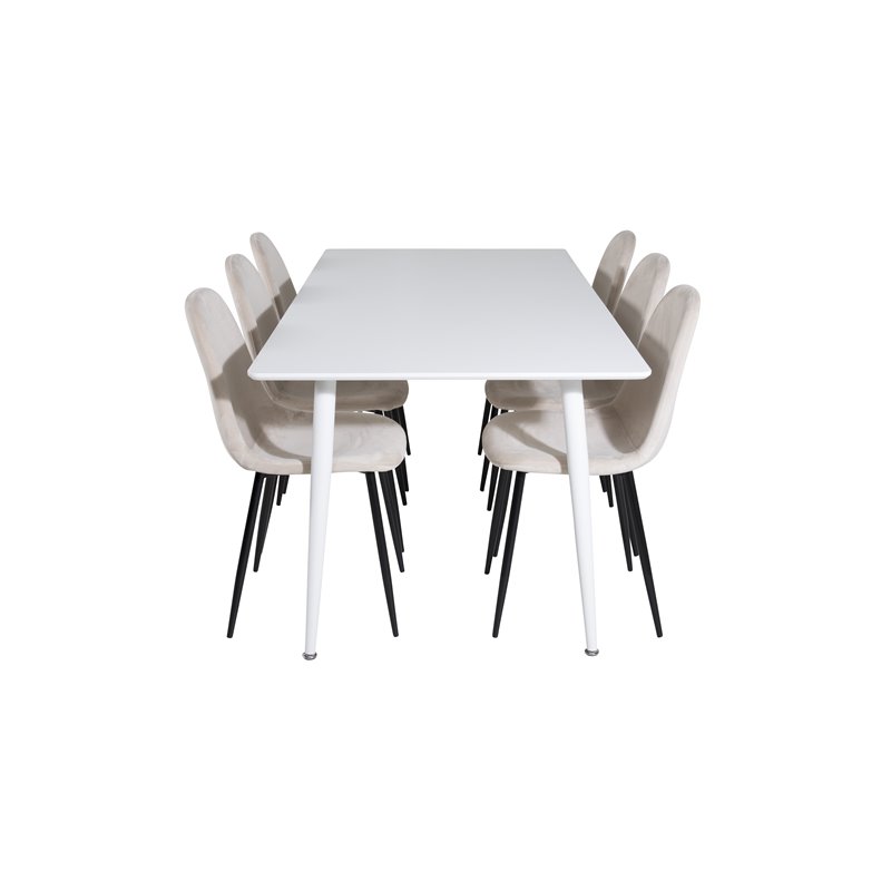 Polar Dining table 180 cm - White top / White Legs, Polar Dining Chair- Black legs / Beige Velvet (ersätter 19902-880)_6