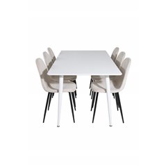 Polar Dining table 180 cm - White top / White Legs, Polar Dining Chair- Black legs / Beige Velvet (ersätter 19902-880)_6