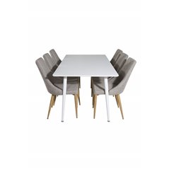 Polar Dining table 180 cm - White top / White Legs, Leone Dining Chair - Light Grey / Oak_6