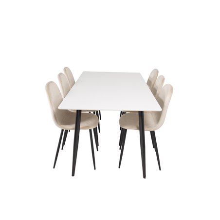 Polar Spisebord - 180 * 90 * H75 - Hvid / Sort, Polar Spisestuestol- Sorte ben / Beige Fløjl (erstatter 19902-880) _6