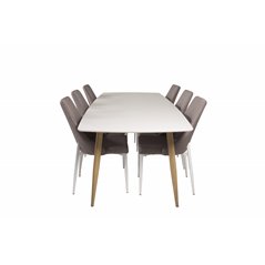 Polar Ellipse Dining Table - 240*100*H75 - Oak / White, Leone 2,0 Dining Chair - Grey / White_6