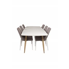 Polar Ellipse Dining Table - 240*100*H75 - Oak / White, Leone 2,0 Dining Chair - Grey / White_6