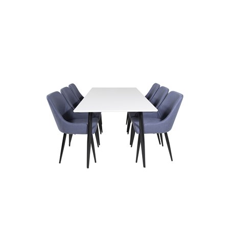 Polar Dining Table - 180*90*H75 - White / Black, Plaza Dining Chair - Black Legs - Blue Fabric_6