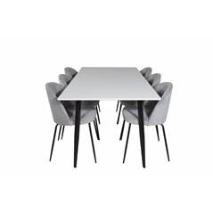 Polar Dining Table - 180*90*H75 - White / Black, Wrinkles Dining Chair - Black Legs - Grey Velvet_6