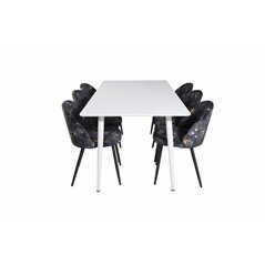 Polar Dining table 180 cm - White top / White Legs, Velvet Dining Chair - Black Flower fabric_6