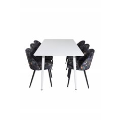 Polar Dining table 180 cm - White top / White Legs, Velvet Dining Chair - Black Flower fabric_6