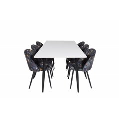 Polar Dining Table - 180*90*H75 - White / Black, Velvet Dining Chair - Black Flower fabric_6